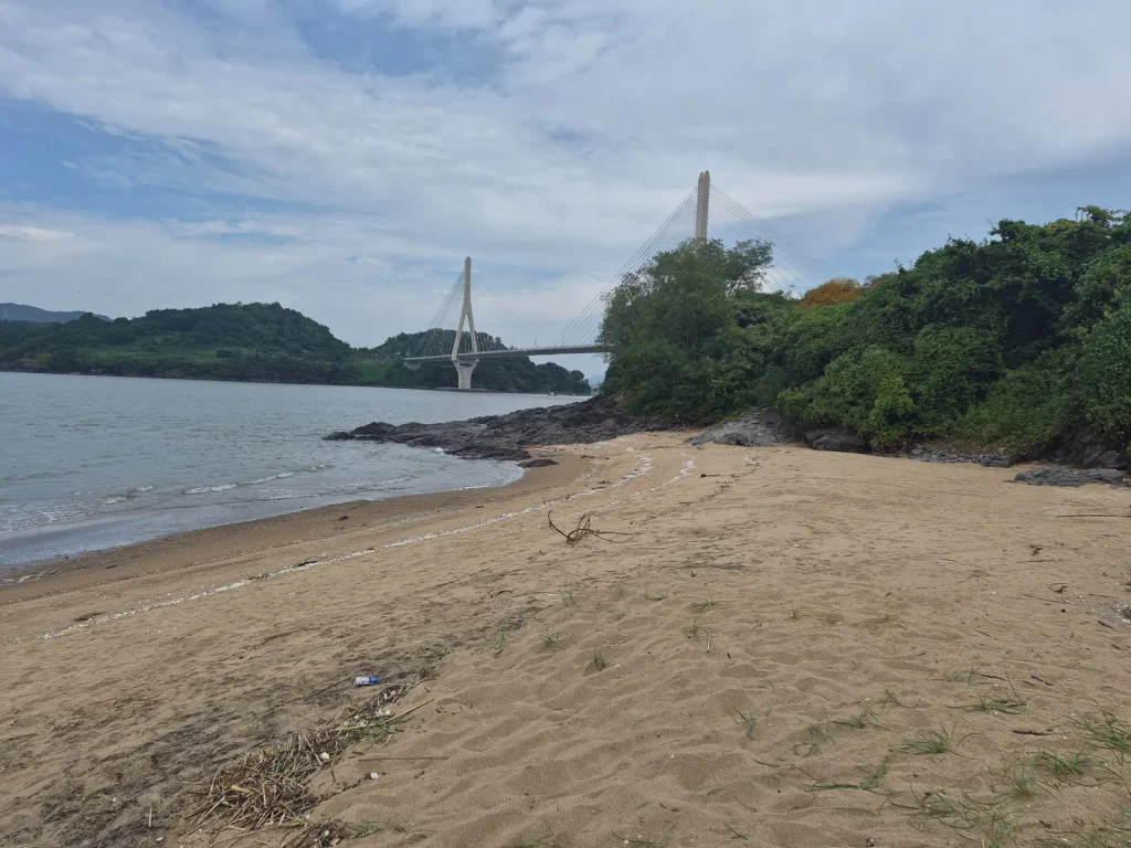 Small sandy beach and bridge along the Baeksu coast in Yeonggwang, South Korea